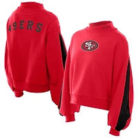 Women's New Era Scarlet San Francisco 49ers Sport Night Mock Neck Balloon Sleeve Pullover Sweatshirt