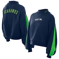 Women's New Era College Navy Seattle Seahawks Sport Night Mock Neck Balloon Sleeve Pullover Sweatshirt