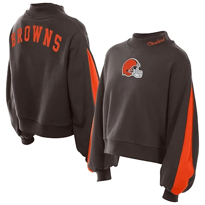 Women's New Era Brown Cleveland Browns Sport Night Mock Neck Balloon Sleeve Pullover Sweatshirt