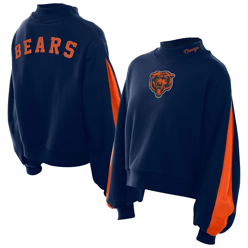 Women's New Era Navy Chicago Bears Sport Night Mock Neck Balloon Sleeve Pullover Sweatshirt