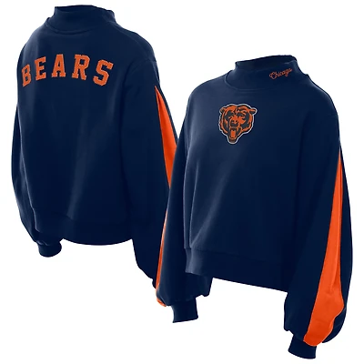 Women's New Era Navy Chicago Bears Sport Night Mock Neck Balloon Sleeve Pullover Sweatshirt