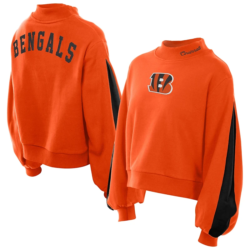 Women's New Era Orange Cincinnati Bengals Sport Night Mock Neck Balloon Sleeve Pullover Sweatshirt
