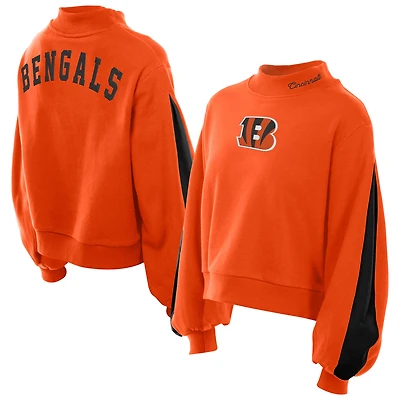 Women's New Era Orange Cincinnati Bengals Sport Night Mock Neck Balloon Sleeve Pullover Sweatshirt