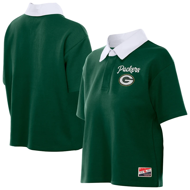 Women's New Era Green Bay Packers Throwback Boxy Cropped Polo