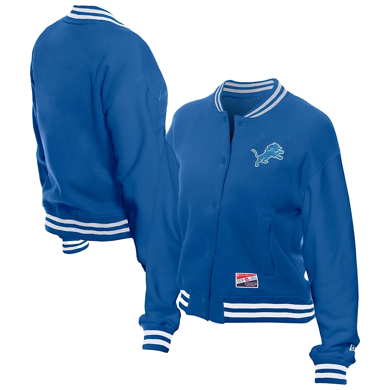 Women's New Era  Blue Detroit Lions Throwback Fleece Full-Snap Jacket