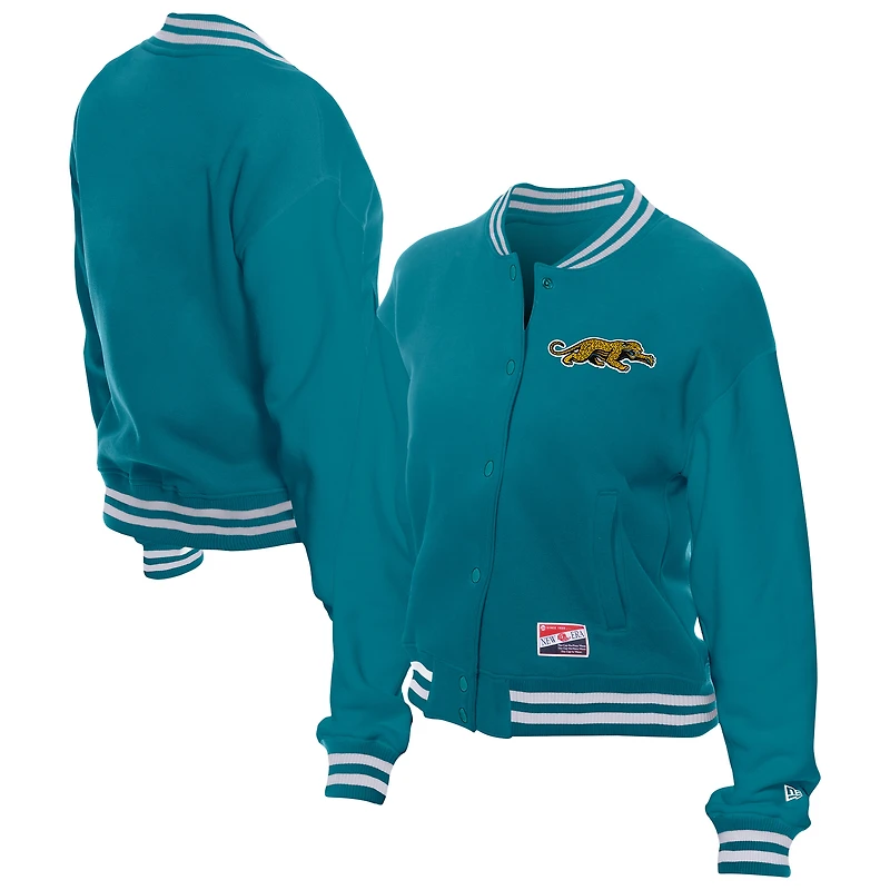 Women's New Era  Teal Jacksonville Jaguars Throwback Fleece Full-Snap Jacket