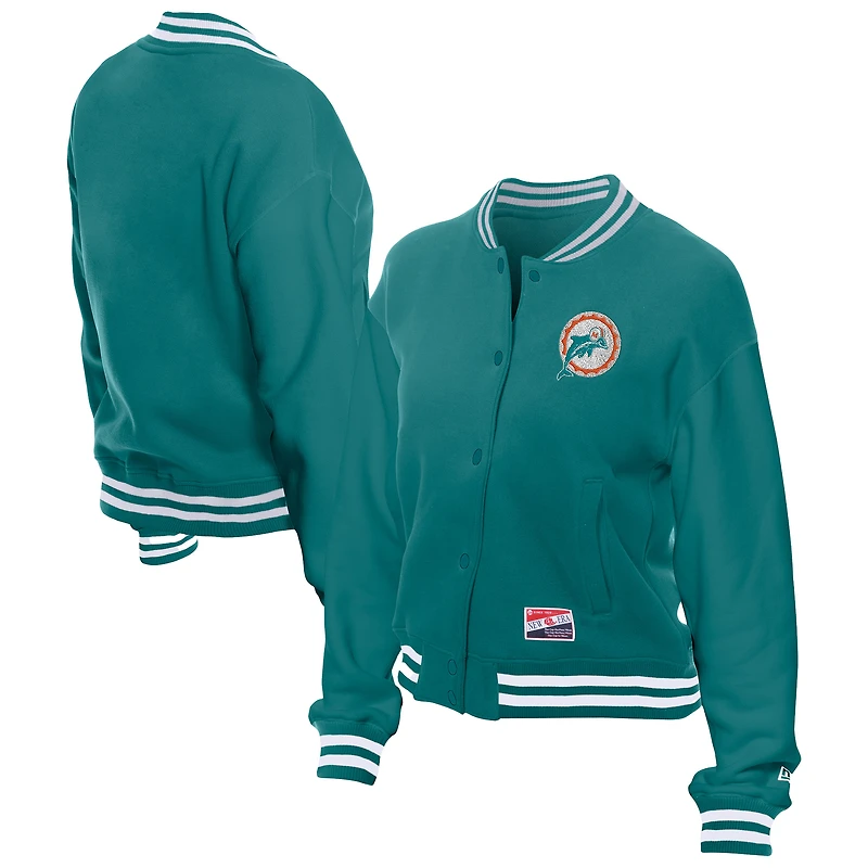 Women's New Era  Aqua Miami Dolphins Throwback Fleece Full-Snap Jacket