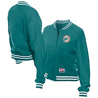 Women's New Era  Aqua Miami Dolphins Throwback Fleece Full-Snap Jacket