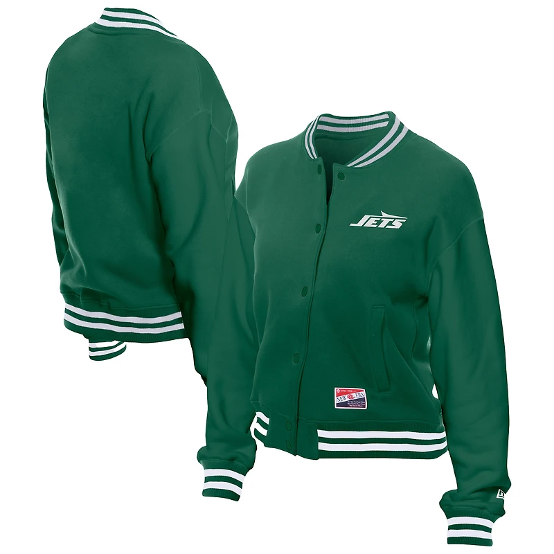 Women's New Era  Kelly Green York Jets Throwback Fleece Full-Snap Jacket