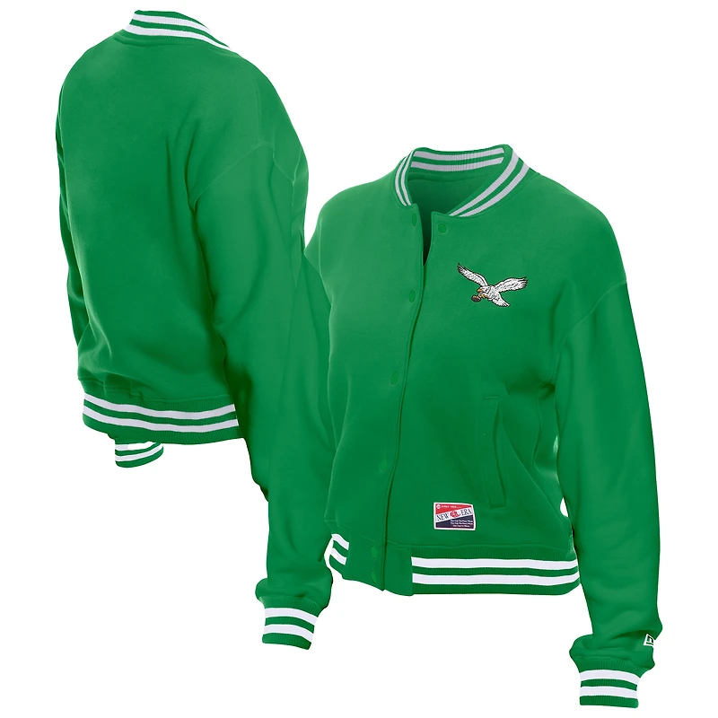 Women's New Era  Kelly Green Philadelphia Eagles Throwback Fleece Full-Snap Jacket
