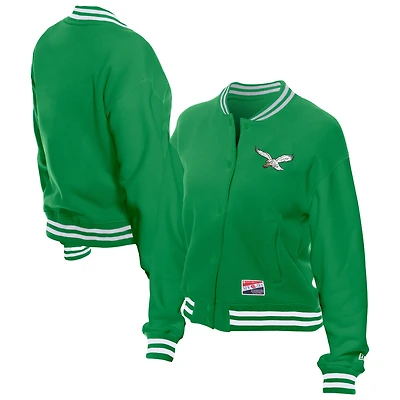 Women's New Era  Kelly Green Philadelphia Eagles Throwback Fleece Full-Snap Jacket