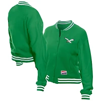 Women's New Era  Kelly Green Philadelphia Eagles Throwback Fleece Full-Snap Jacket