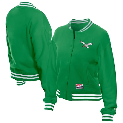 Women's New Era  Kelly Green Philadelphia Eagles Throwback Fleece Full-Snap Jacket