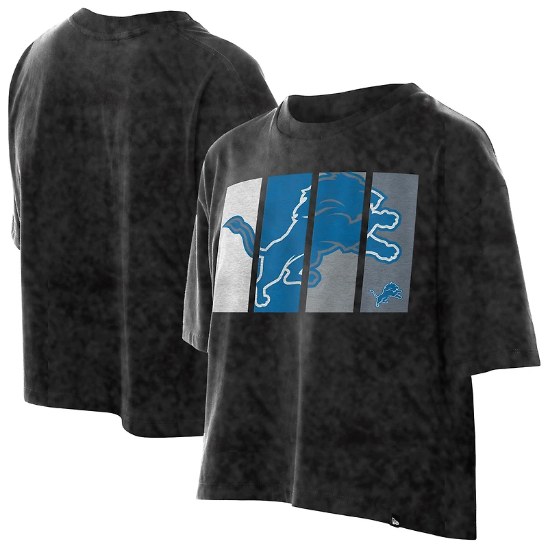 Women's New Era Black Detroit Lions Boxy Cropped Sport Night Mineral Wash T-Shirt