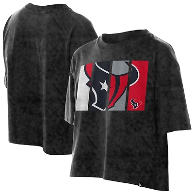 Women's New Era Black Houston Texans Boxy Cropped Sport Night Mineral Wash T-Shirt