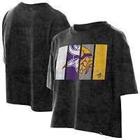 Women's New Era Black Minnesota Vikings Boxy Cropped Sport Night Mineral Wash T-Shirt