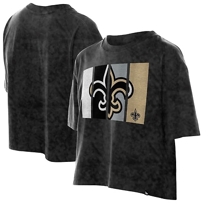 Women's New Era Black Orleans Saints Boxy Cropped Sport Night Mineral Wash T-Shirt