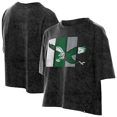 Women's New Era Black Philadelphia Eagles Boxy Cropped Sport Night Mineral Wash T-Shirt