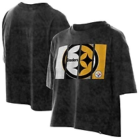 Women's New Era Black Pittsburgh Steelers Boxy Cropped Sport Night Mineral Wash T-Shirt