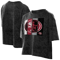 Women's New Era Black San Francisco 49ers Boxy Cropped Sport Night Mineral Wash T-Shirt