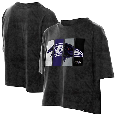 Women's New Era Black Baltimore Ravens Boxy Cropped Sport Night Mineral Wash T-Shirt