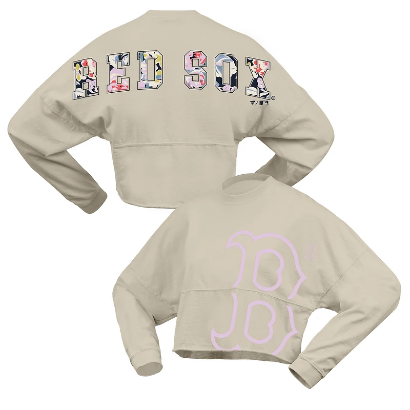 Women's Fanatics  Cream Boston Red Sox Floral Preppy Cropped Long Sleeve T-Shirt