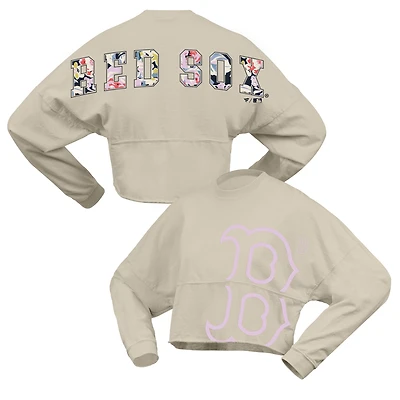 Women's Fanatics Cream Boston Red Sox Floral Preppy Cropped Long Sleeve T-Shirt