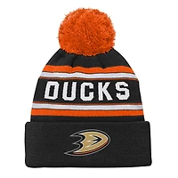 Youth Outerstuff Black Anaheim Ducks Jacquard Cuffed Knit Hat with Pom