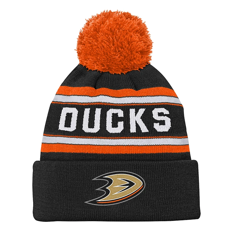 Youth Outerstuff Black Anaheim Ducks Jacquard Cuffed Knit Hat with Pom