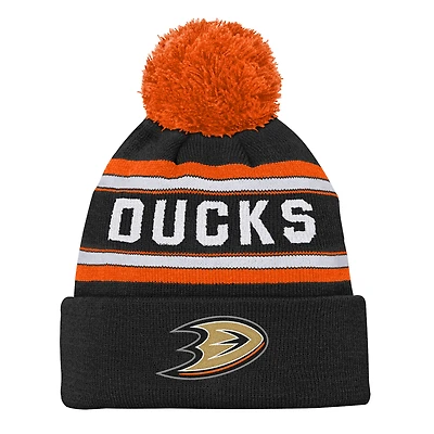 Youth Outerstuff Black Anaheim Ducks Jacquard Cuffed Knit Hat with Pom