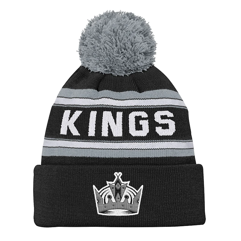 Youth Outerstuff Black Los Angeles Kings Jacquard Cuffed Knit Hat with Pom