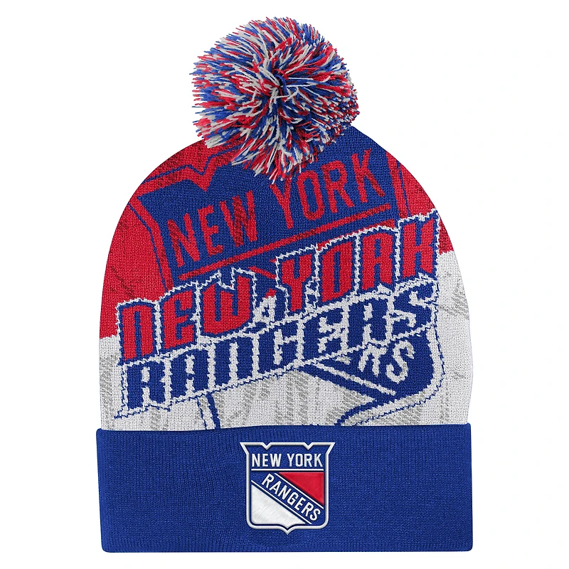 Youth Outerstuff  Royal New York Rangers New Edge Cuffed Knit Hat with Pom