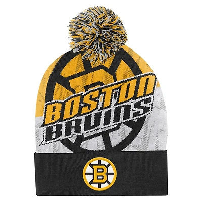 Youth Outerstuff  Black Boston Bruins New Edge Cuffed Knit Hat with Pom