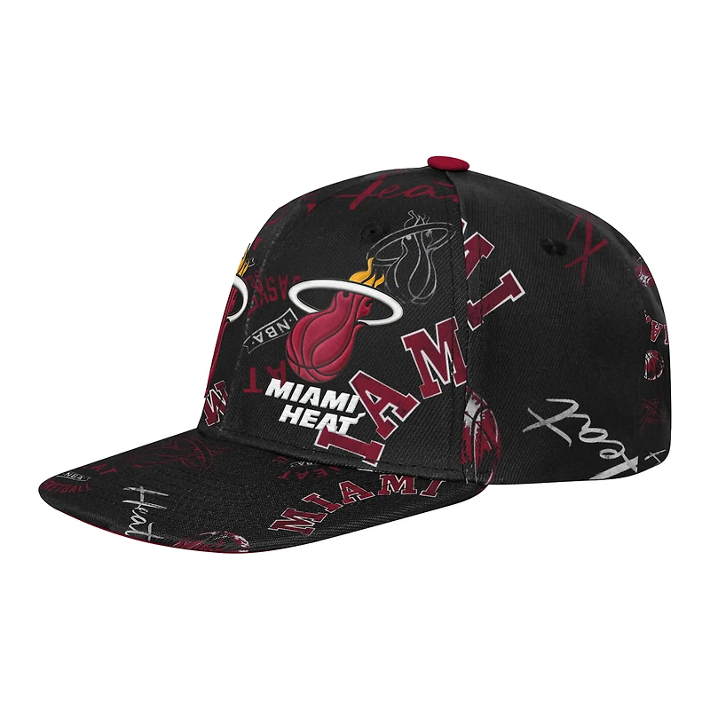 Youth Outerstuff  Black Miami Heat Street Hooper Allover Print Snapback Hat