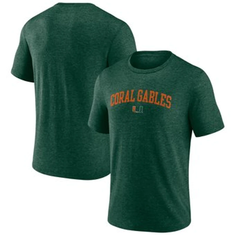 Men's Green Miami Hurricanes Arch Battle Cry Tri-Blend T-Shirt