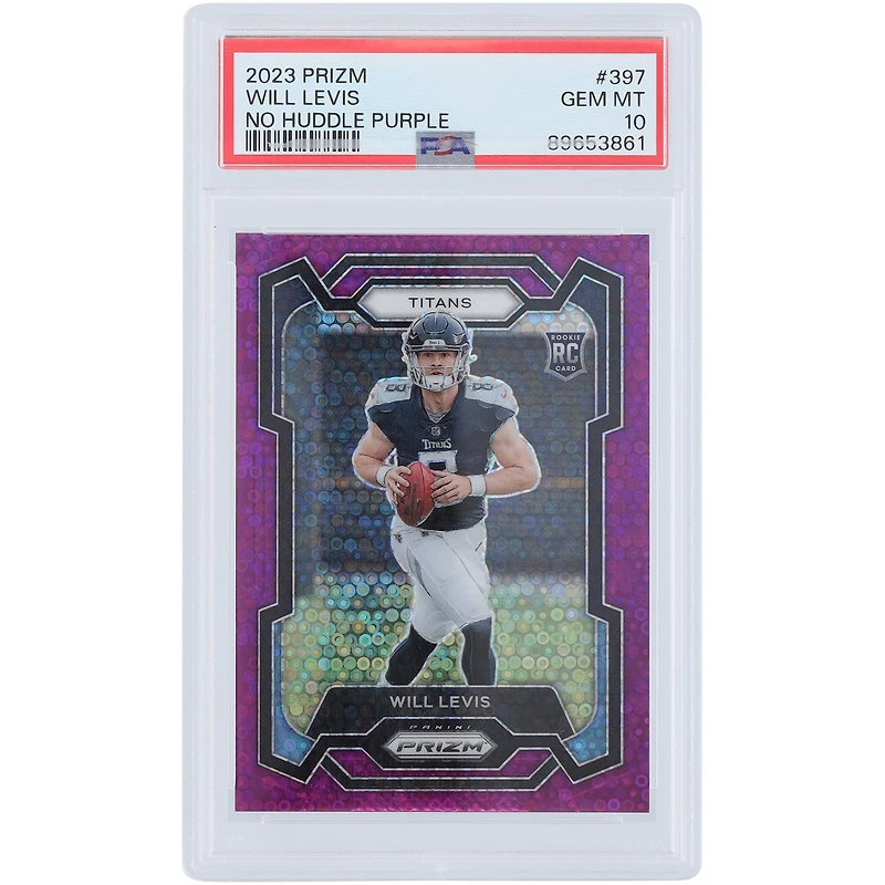 Will Levis Tennessee Titans 2023 Panini Prizm No Huddle Purple Prizm #397 #35/35 PSA Authenticated 10 Rookie Card