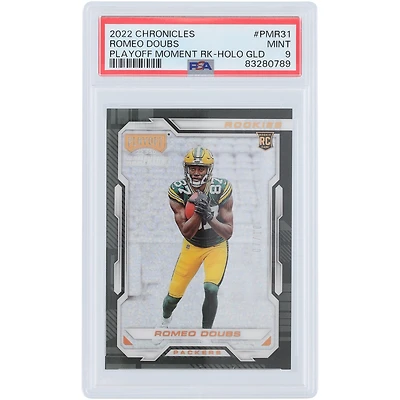 Romeo Doubs Green Bay Packers 2022 Panini Chronicles Playoff Moment Holo Gold #PMR-31 #7/10 PSA Authenticated 9 Rookie Card