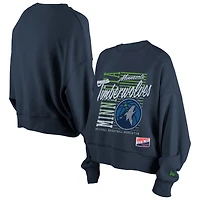 Women's New Era Navy Minnesota Timberwolves Boxy Throwback Mineral Wash Sweatshirt