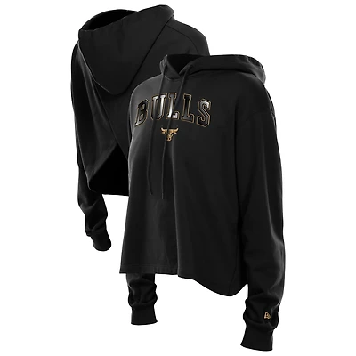 Women's New Era Black Chicago Bulls Glam Game Open Back Hoodie
