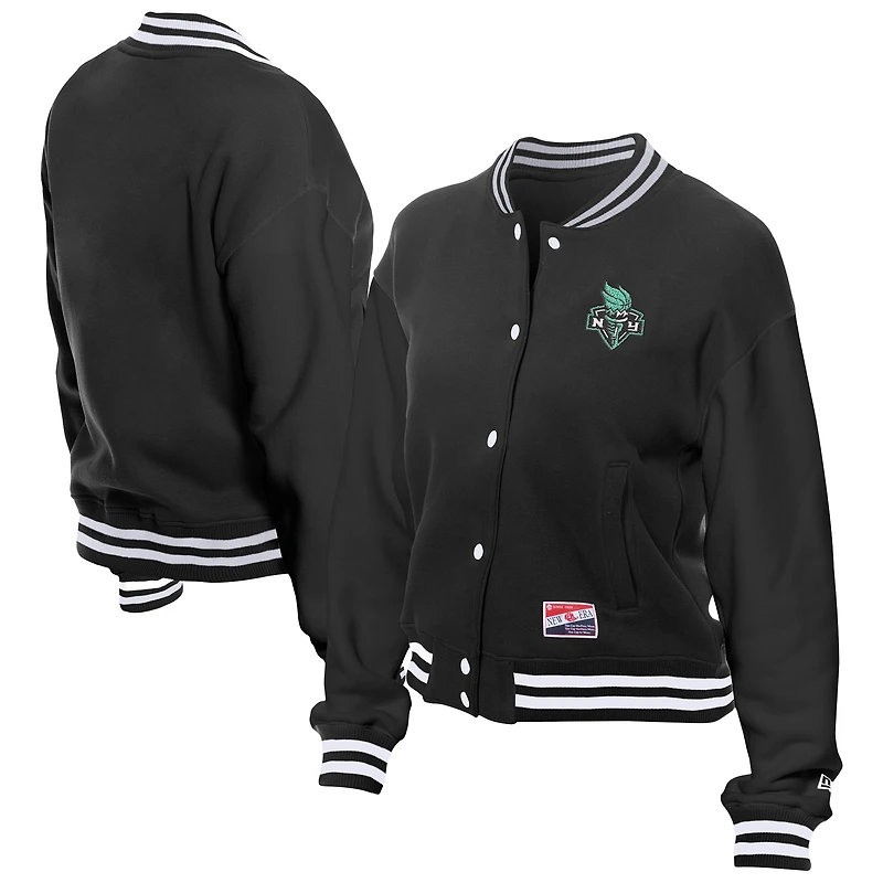 Women's New Era Black York Liberty Throwback Varsity Fleece Full-Snap Jacket
