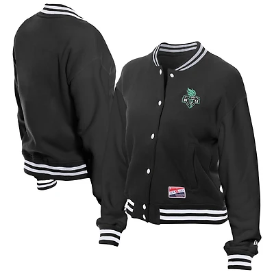 Women's New Era Black York Liberty Throwback Varsity Fleece Full-Snap Jacket