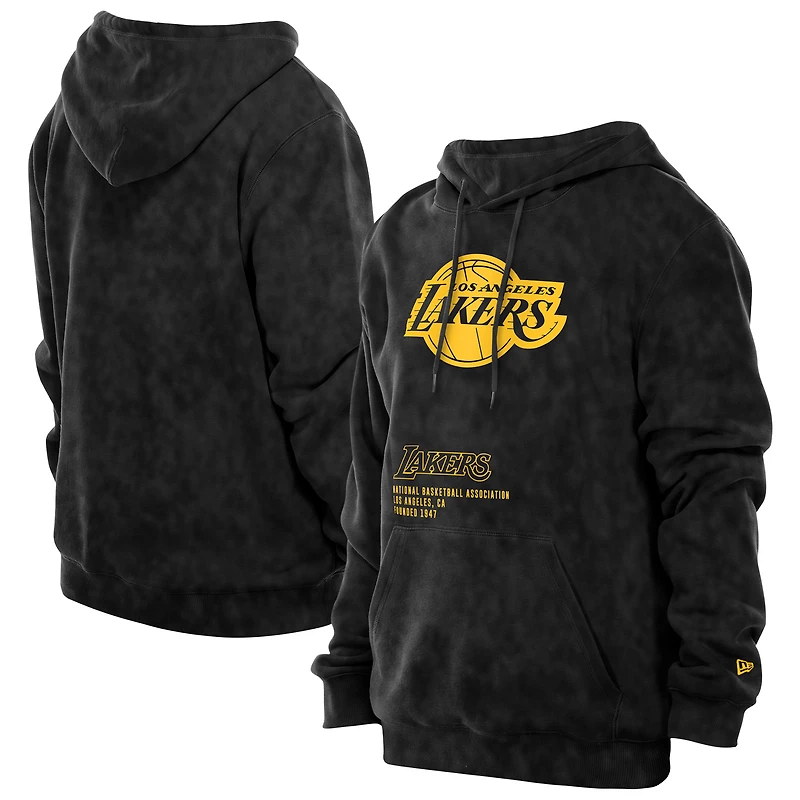 Men's New Era  Black Los Angeles Lakers Sport Night Mineral Wash Pullover Hoodie