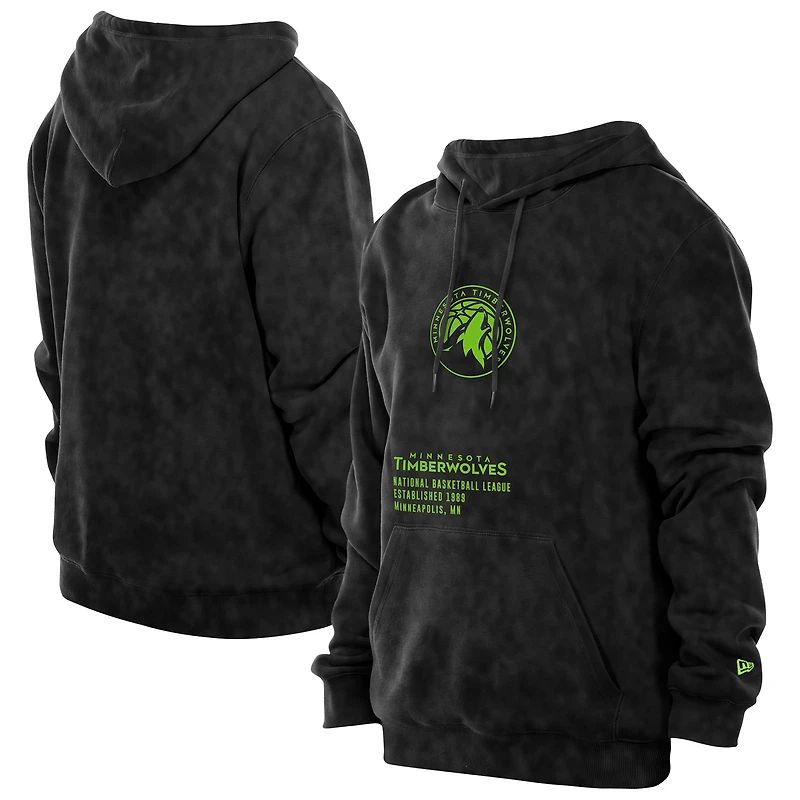 Men's New Era Black Minnesota Timberwolves Sport Night Mineral Wash Pullover Hoodie
