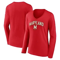 Women's Red Maryland Terrapins Campus V-Neck Long Sleeve T-Shirt
