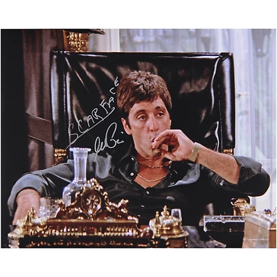 Al Pacino Scarface Autographed 16" x 20" Smoking Cigar At Desk Photograph with "SCARFACE" Inscription