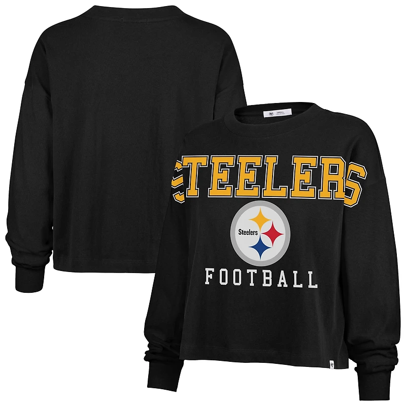 Women's '47 Black Pittsburgh Steelers Outreach City Oversized Long Sleeve T-Shirt