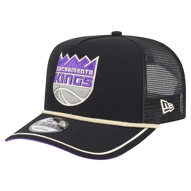 Men's New Era Black Sacramento Kings Vintage Team Rope A-Frame 9FIFTY Snapback Hat