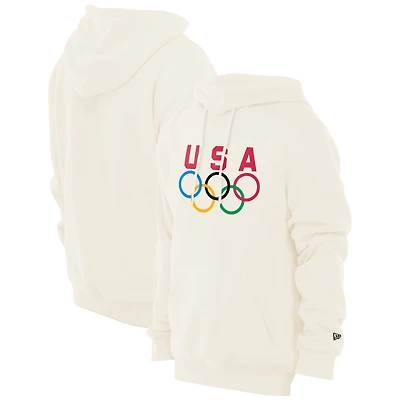 Men's New Era  Cream Team USA 5 Rings Chrome Pullover Hoodie