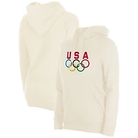 Women's New Era  Cream Team USA 5 Rings Chrome Pullover Hoodie