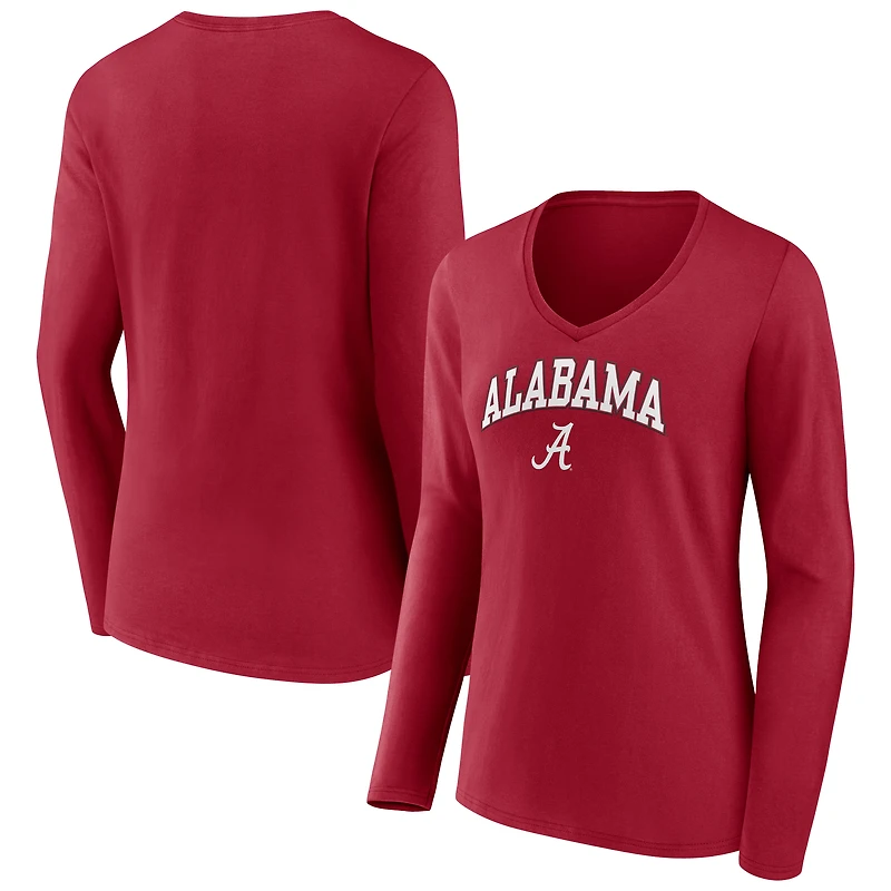 Women's Crimson Alabama Crimson Tide Campus V-Neck Long Sleeve T-Shirt